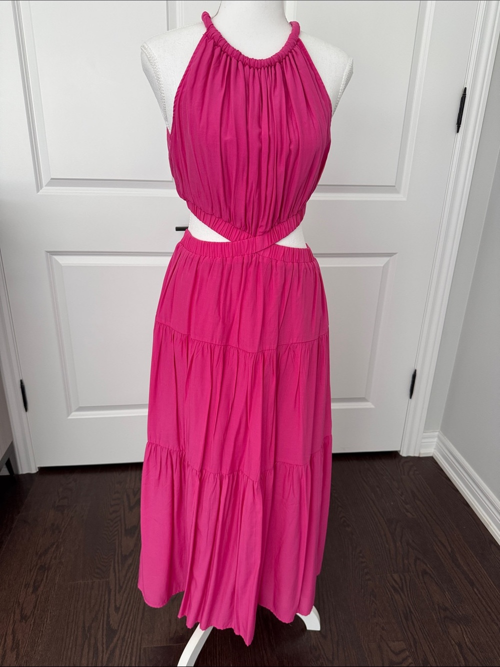 Sleeveless Hot Pink Halter Cutout Maxi Dress-Moon River